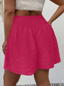 SHEIN Holidaya 大碼素色寬腰帶喇叭短褲 - 玫紅色 - 查看 2