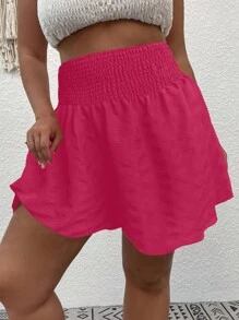 SHEIN Holidaya 大碼素色寬腰帶喇叭短褲 - 玫紅色 - 查看 3