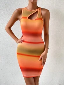 SHEIN Privé Ombre Cut Out Bodycon Dress - Orange - View 1