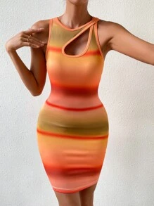 SHEIN Privé Ombre Cut Out Bodycon Dress - Orange - View 3