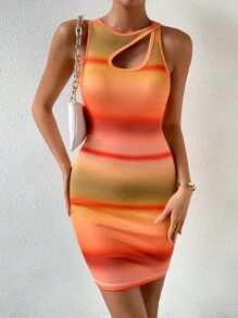 SHEIN Privé Ombre Cut Out Bodycon Dress - Orange - View 5