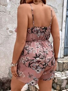 SHEIN VCAY Plus Floral Print Belted Cami Summer Boho Romper - Multicolor - View 2
