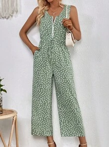 SHEIN LUNE 斑點印花前打結闊腿連體褲 - 薄荷綠 - 查看 1