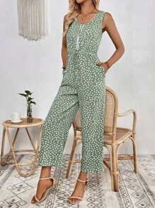 SHEIN LUNE 斑點印花前打結闊腿連體褲 - 薄荷綠 - 查看 6