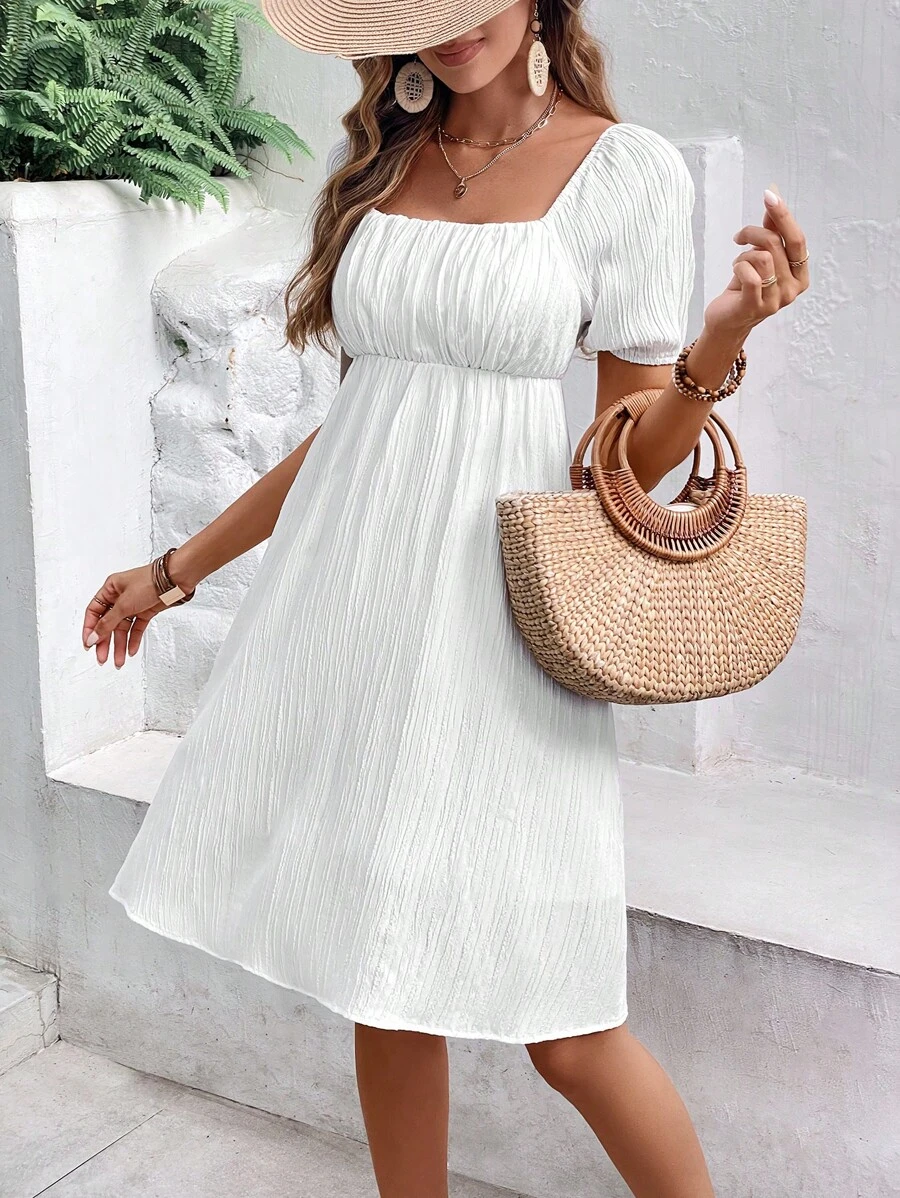 Breezaya Off Shoulder Ruched Bust Dress - White - View 1