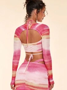 SHEIN BAE Áo nữ Xù Buộc lại Nếp gấp Phần Ngực Cà vạt nhuộm Gợi cảm - Nhiều màu - Xem 2