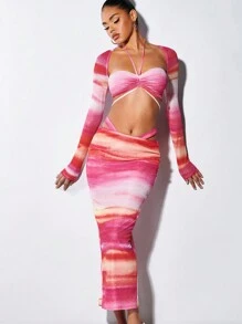 SHEIN BAE Áo nữ Xù Buộc lại Nếp gấp Phần Ngực Cà vạt nhuộm Gợi cảm - Nhiều màu - Xem 4