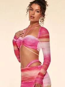 SHEIN BAE Áo nữ Xù Buộc lại Nếp gấp Phần Ngực Cà vạt nhuộm Gợi cảm - Nhiều màu - Xem 6