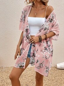 Swim Vcay 印花蝙蝠袖和服罩衫 - 粉色 - 查看 3