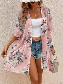 Swim Vcay 印花蝙蝠袖和服罩衫 - 粉色 - 查看 6