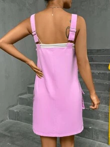 SHEIN Unity 翻蓋口袋拉鏈開襟背帶裙 - 粉色 - 查看 2