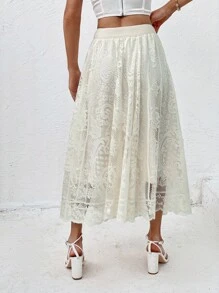 SHEIN Privé 素色蕾絲覆蓋半身裙