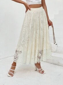 SHEIN Privé 素色蕾絲覆蓋半身裙