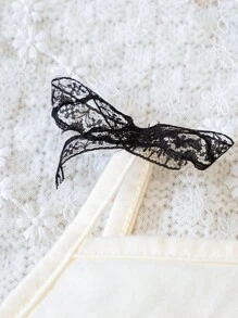 Baby Bow Front Cami Top & Contrast Lace Flare Leg Trousers - Apricot - View 5