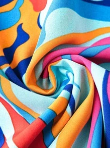 SHEIN LUNE 大碼滿版印花打結袖口襯衫連衣裙 - 彩色 - 查看 4