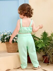 SHEIN Bộ đồ Em bé Thắt lưng màu trơn - màu xanh lá - Xem 6