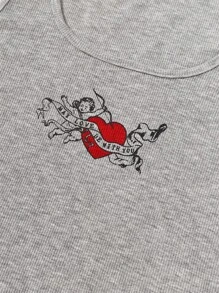 SHEIN EZwear Heart & Figure Graphic Tank Top - Light Grey - View 4