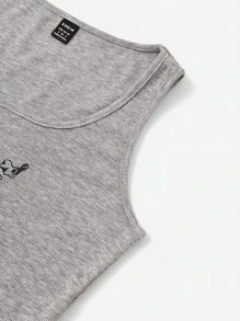 SHEIN EZwear Heart & Figure Graphic Tank Top - Light Grey - View 5