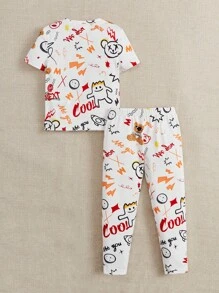 SHEIN Young Boy Cartoon Graphic Snug Fit PJ Set - Multicolor - View 2