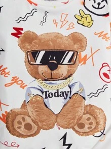 SHEIN Young Boy Cartoon Graphic Snug Fit PJ Set - Multicolor - View 3