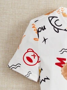 SHEIN Young Boy Cartoon Graphic Snug Fit PJ Set - Multicolor - View 4