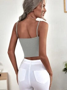 SHEIN BAE Áo hai dây Gân đan màu trơn Cơ bản - Màu Xám nhạt - Xem 2