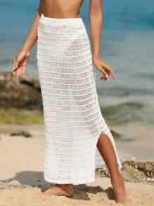 Swim Vcay 下擺開叉沙灘纏腰式半身裙 - 白色 - 查看 1