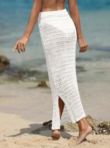 Swim Vcay 下擺開叉沙灘纏腰式半身裙 - 白色 - 查看 2