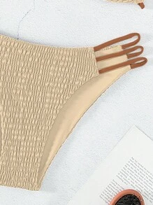 SHEIN Swim Smocked Cut Out Bikini Set,Summer Beach - Champagne - View 3