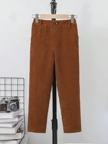 SHEIN 男大童斜口袋素色長褲 - 鏽棕色 - 查看 1