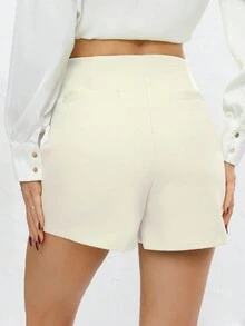 Solid High Waist Skort - White - View 2