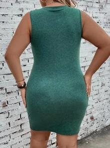 SHEIN LUNE 大碼扭結下擺背心連衣裙 - 墨綠色 - 查看 2