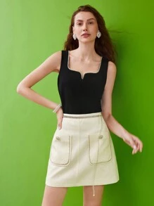 MOTF PREMIUM Váy nữ Nút Túi Dây kéo màu trơn Thanh lịch - Màu be - Xem 5