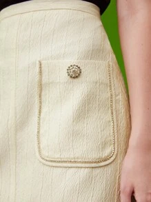 MOTF PREMIUM Váy nữ Nút Túi Dây kéo màu trơn Thanh lịch - Màu be - Xem 3