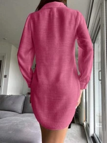 SHEIN Swim Solid Button Front Kimono Summer - Hot Pink - View 2