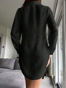 SHEIN Swim Solid Button Front Kimono - Black - View 2