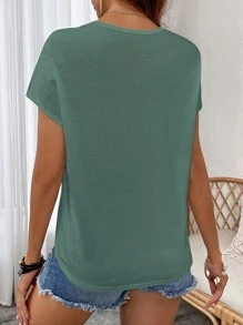 SHEIN LUNE 印花蝙蝠袖T恤 - 綠色 - 查看 2