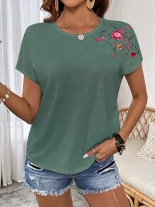 SHEIN LUNE 印花蝙蝠袖T恤 - 綠色 - 查看 3