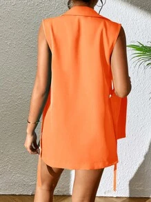 SHEIN Essnce 西裝領側打結馬甲西裝外套 - 橘色 - 查看 2