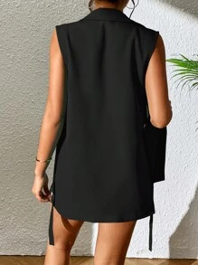 EMERY ROSE 西裝領側打結馬甲西裝外套 - 黑色 - 查看 2