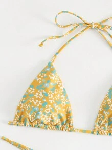 SHEIN Swim Ditsy Floral Triangle Thong Bikini Set For Summer Beach - Yellow - View 6