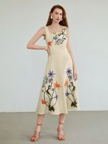 MOTF PREMIUM EMBROIDERED FLORAL DRESS WITHOUT BELT,SUMMER OUTFITS FOR BEACH VACATION