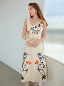 MOTF PREMIUM EMBROIDERED FLORAL DRESS WITHOUT BELT,SUMMER OUTFITS FOR BEACH VACATION