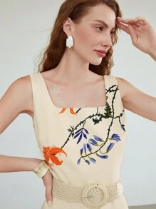 MOTF PREMIUM EMBROIDERED FLORAL DRESS WITHOUT BELT,SUMMER OUTFITS FOR BEACH VACATION