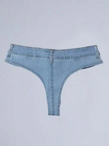 低腰超短牛仔短褲 - 淺色水洗藍 - 查看 2