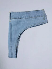 低腰超短牛仔短褲 - 淺色水洗藍 - 查看 3