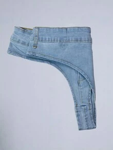 低腰超短牛仔短褲 - 淺色水洗藍 - 查看 4