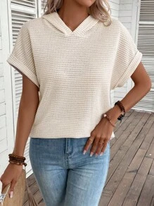 EMERY ROSE 華夫格編織蝙蝠袖連帽衛衣 - 米色 - 查看 3