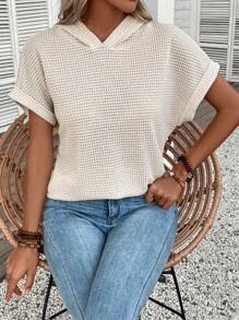 EMERY ROSE 華夫格編織蝙蝠袖連帽衛衣 - 米色 - 查看 4