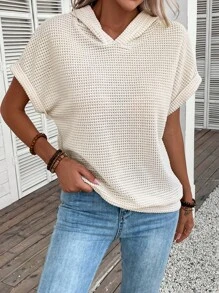 EMERY ROSE 華夫格編織蝙蝠袖連帽衛衣 - 米色 - 查看 5